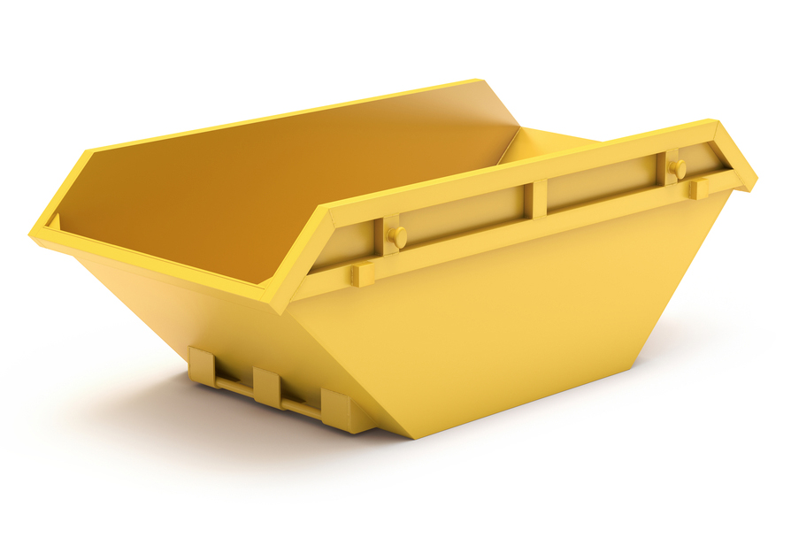Graphic image of a yellow miniature skip